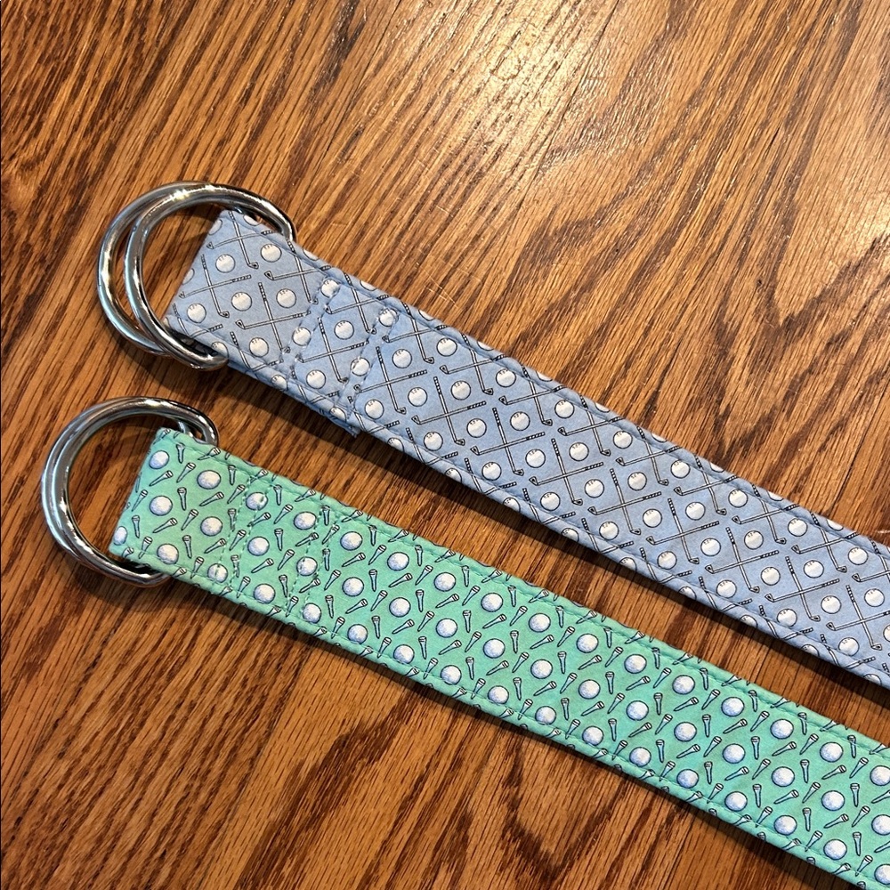 Vineyard Vines Blue and Green Golf Pattern D-Ring Belts (2)